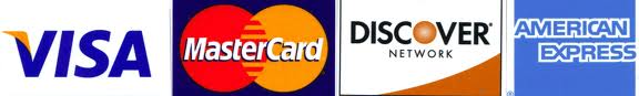 We Accept: Visa, MasterCard, Discover, American Express